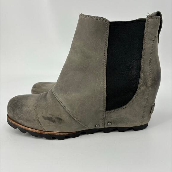 Sorel Lea Hidden Wedge Chelsea Ankle Boots Gray Leather Pull On Women's Size 10 - Picture 3 of 12